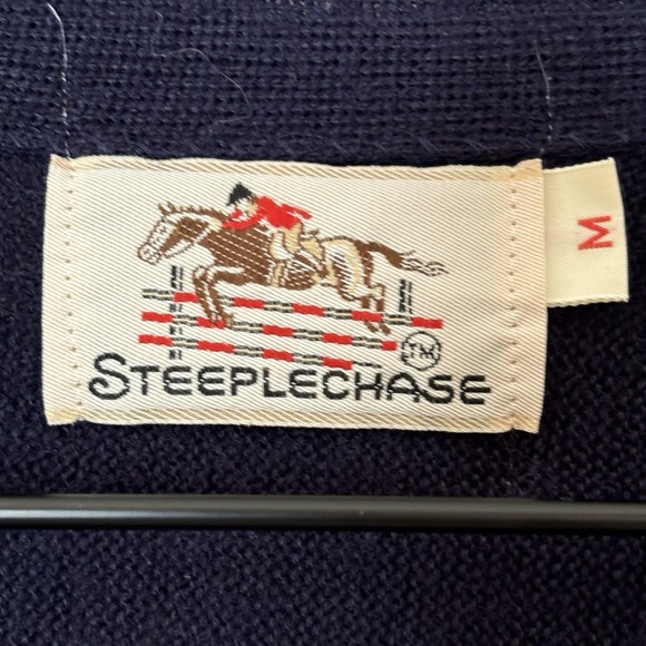 Steeplechase Cardigan Sweater Blue Knit Grandpa Vintage Medium Academia Preppy - Picture 4 of 8